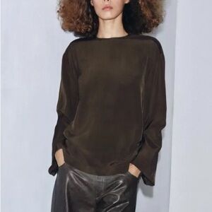 Zara NWT ZW COLLECTION brown flowy blouse